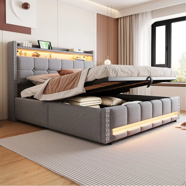 HAUSS SPOLE Polsterbett 160x200 cm mit Matratze Komfortbett, LED-Beleuchtung & USB-Steckdose