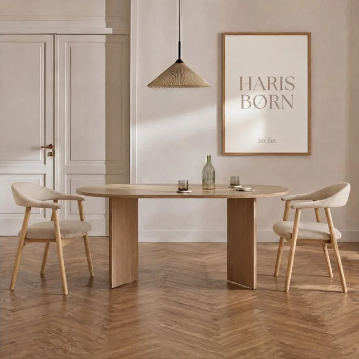 Haris Børn Esszimmerstuhl mit Armlehne ELIN (Massiv Eiche) - Polsterstühle für Esszimmer (Set, 2 St), Premium Esszimmer Stühle & Esstisch Stühle - Moderner Polsterstuhl