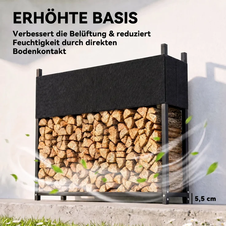 Outsunny Kaminholzregal, Verzinkter Stahl, Schwarz, 106L x 25B x 113H cm – Bild 7