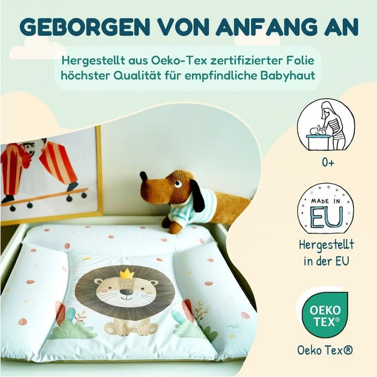 Ceba Baby® weiche Wickelauflage 50x70 cm - Doppelseitige Baby Wickelunterlage - Wickeltischauflage für Junge und Mädchen - Wasserdicht, abwaschbar - OEKO-TEX - Made in EU - Löwe, der König – Bild 4