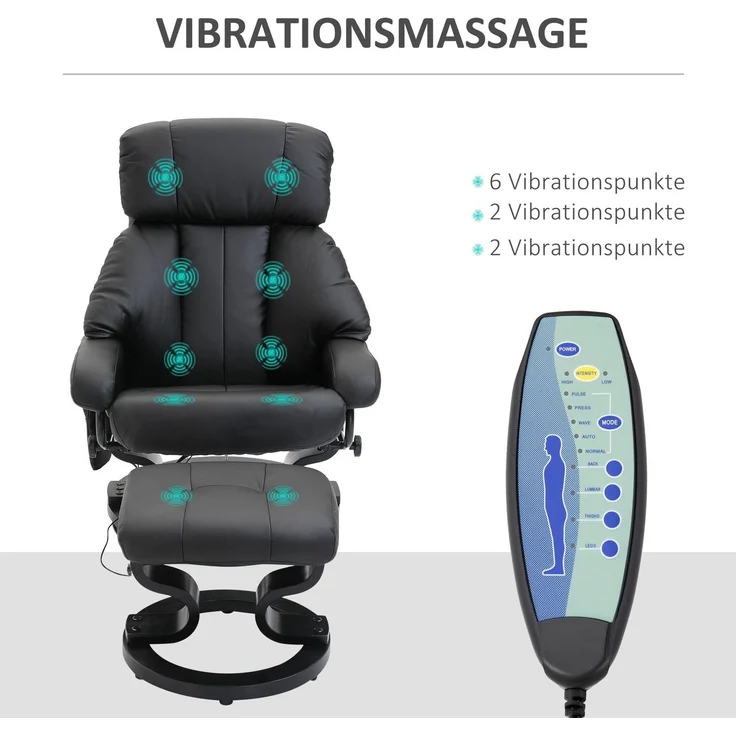Massagesessel aus Kunstleder mit Fußhocker & Liegefunktion, 80x76x102 cm, Schwarz – Bild 4