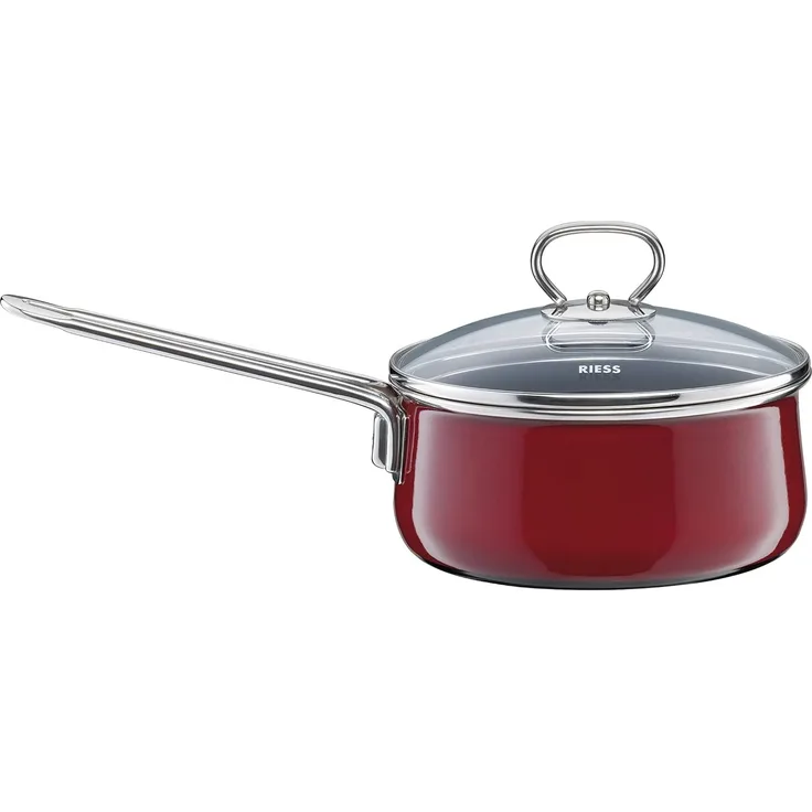 Riess rosso Pfanne 1 L burgunderroter Emailletopf mit Deckel