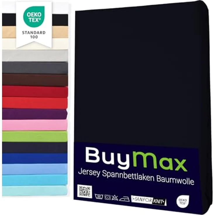 Buymax® Spannbettlaken 200x200 cm Doppelpack 100% Baumwolle Spannbetttuch Bettlaken Jersey, Matratzenhöhe bis 25 cm, Farbe Schwarz – Bild 2
