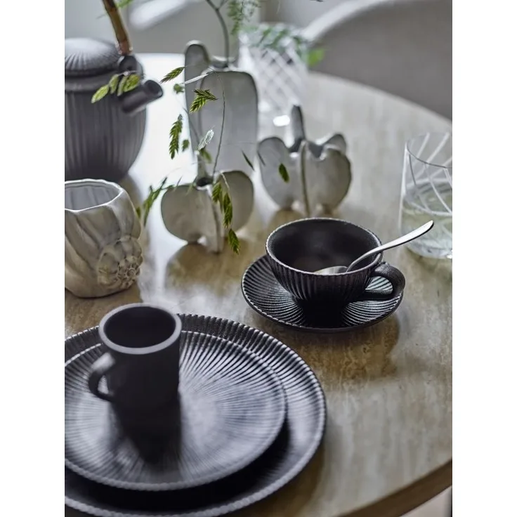 BLOOMINGVILLE Neri Cappuccinotasse mit Untertasse Schwarz Steingut