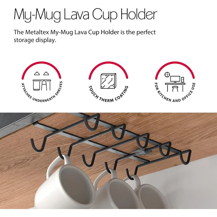 METALTEX 361128000 My Mug Lava Tassen-/Becherhalter 14 x 28 x 6 cm TouchTherm, matt schwarz – Bild 3