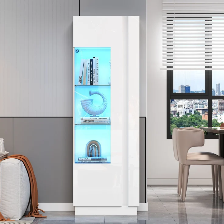 60*40*180cm Schrank,Vitrine ausSchranktür aus Acryl,Vitrine Hochglanz Lagerschrank mit LED-Beleuchtung, 3 Glasboden ,Highboard, Aufbewahrungsschrank, Hochschrank, Sofaschrank,Weiß--Weiß--60x40x180cm--YOUDENOVA – Bild 1