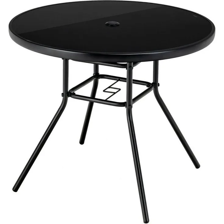 KOMFOTTEU Gartentisch, Beistelltisch mit Glasplatt & 3,5cm Schirmloch