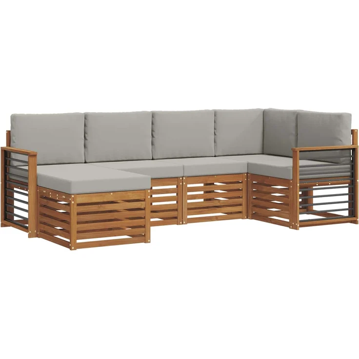 vidaXL Outdoor-Sofagarnitur 6 stk. 5-Sitzer Natur und Hellgrau 3375101 – Bild 2