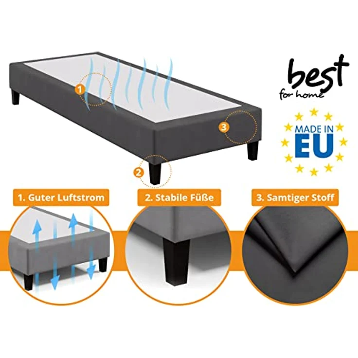 Best for Home Boxspringbett Hotelbett, Gästebett, Rahmenbett, Einzelbett, Bettgestell, Massivholz (Seniorebett, Matratze, Jugendbett, Kinderbett, 70x200 80x200 90x200 100x200 cm), Komfortbett, Boxspringgestell, TOP Preis-Leistungs-Verhältnis – Bild 4
