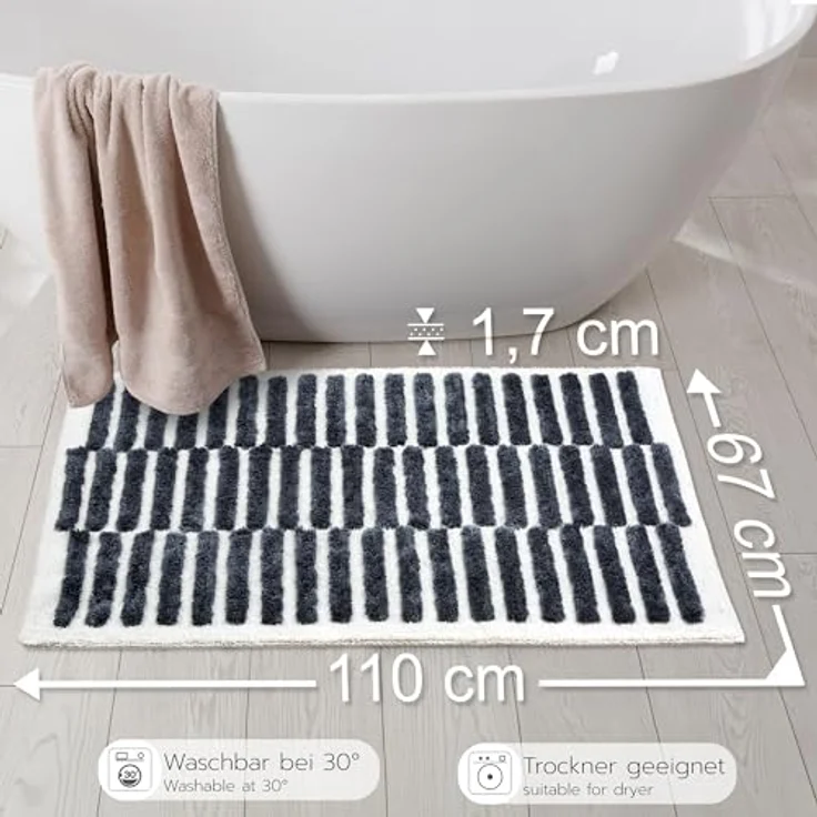 Schöner Wohnen Kollektion Badteppich 'Barbados' Pflegeleichter, waschbarer Badteppich 67 x 110 cm mit rutschhemmender Unterseite und geeignet für Fußbodenheizung – Bild 3