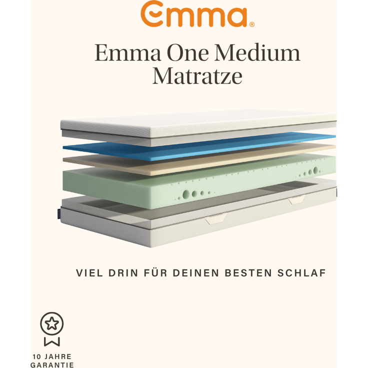 Emma 'One Medium' Viscoschaum-Matratze, 80x200 cm, 85 % Polyester / 15 % Polypropylen, Weiß – Bild 3