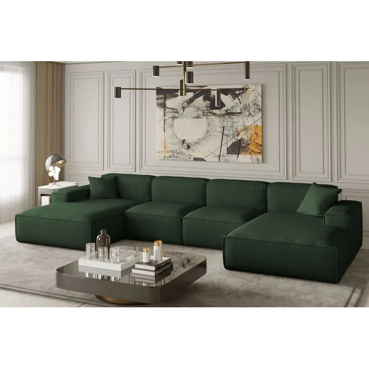 Wohnlandschaft U-Form CELES in Stoff Opera Velvet Grün