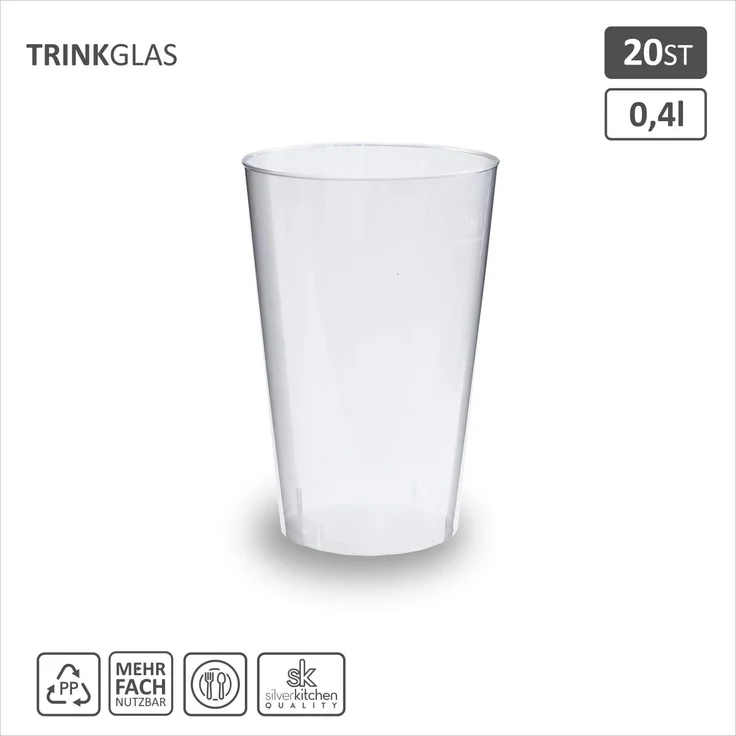 20 Stück Mehrweg Partybecher 0,4l - Plastik Bierbecher bruchsicher, Party Becher Set, Plastikbecher Grillparty, Kunststoff Biergläser Made in Germany – Bild 2