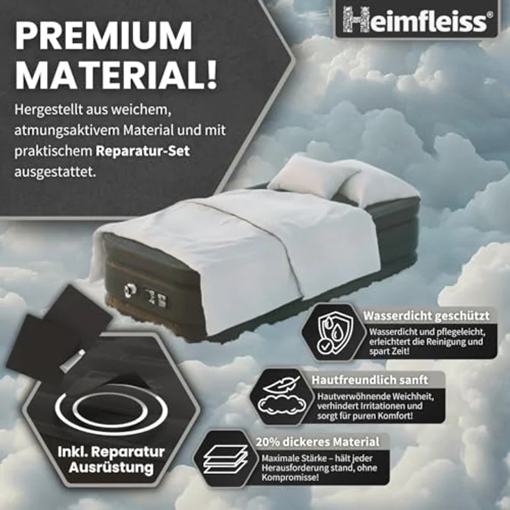 Heimfleiss® Luftbett 1 Person | Premium Aufblasbare Matratze 100x200 cm | Luftmatratze selbstaufblasend ideal nutzbar als Gästematratze & Campingmatratze | Aufblasbares Bett für Kinder & Erwachsene – Bild 6