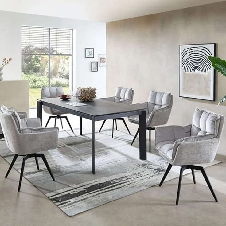 ALANI Esszimmerstühle 2er Set mit schwarzem Metallgestell, Silber - Bequeme Samt Stühle für Esszimmer & Küche - 64 x 89 x 65,5 cm (B/H/T) – Bild 2