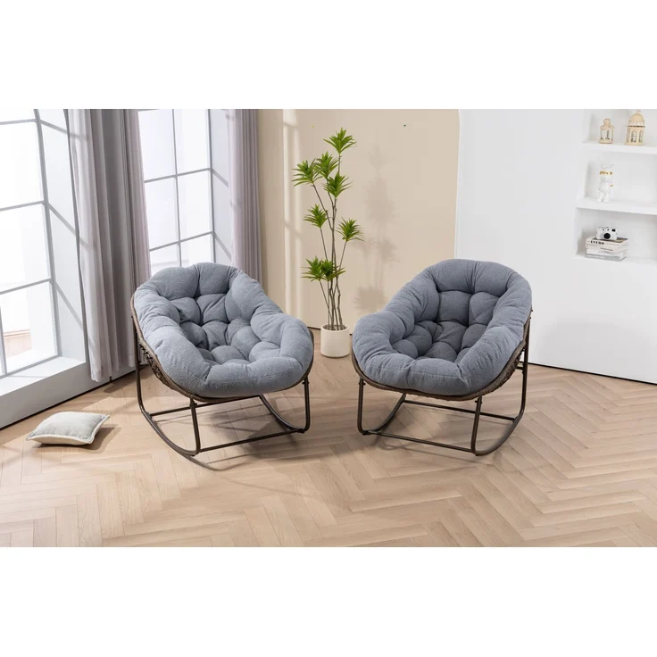 Rattan-Schaukelstuhl für den Außenbereich, gepolsterter Schaukel- und Liegesessel für Veranda, Wohnzimmer, Terrasse, Garten, Grau – 93 x 73 x 23 cm – YOUDENOVA – Bild 5