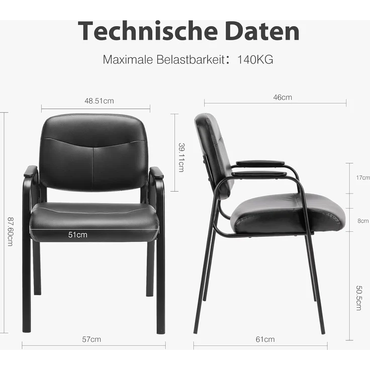 Sweetcrispy Büro Gast Stuhl, Leder stationären Wartezimmer Stühle ohne Räder, mit gepolsterten Armlehnen für ältere Menschen, Schreibtisch Konferenzraum Lobby Tisch Seite Salon – Bild 3