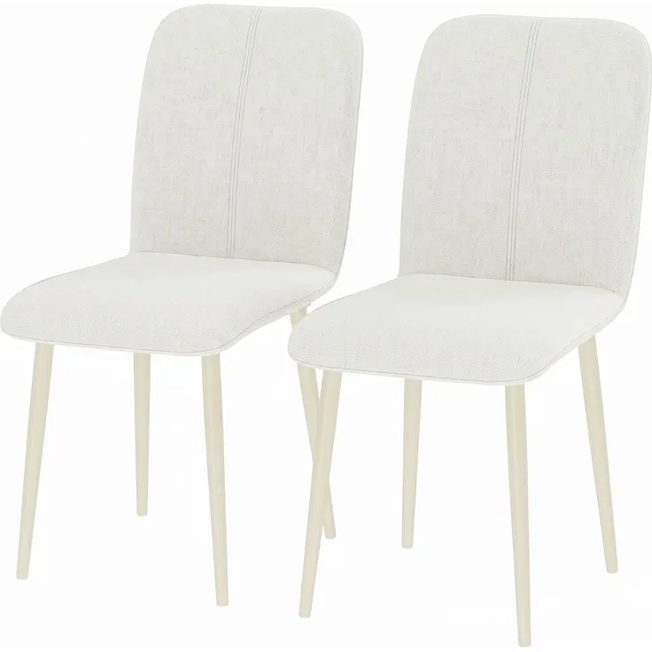 MELAYR, Esszimmerstühle 2er-Set, gepolsterte Küchenstühle in Leinenoptik mit leichten Beinen, 42 x 57 x 85 cm, Weiß