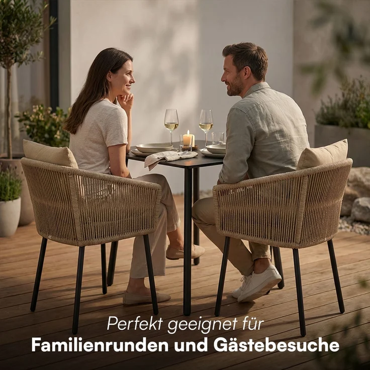 STEELSØN 'Nair' Polyrattan Gartenstuhl, 2er-Set, hellbraun, wetterfest & UV-beständig, Balkonstühle bis 160 kg belastbar, Gartensessel inkl. Kissen – Bild 10