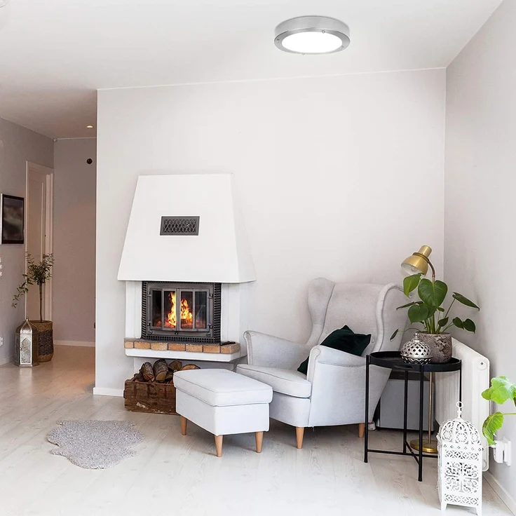 Moderne 12 Watt LED Deckenleuchte fürs Bad aus gebürstetem Stahl & Glas, IP44 – Bild 2