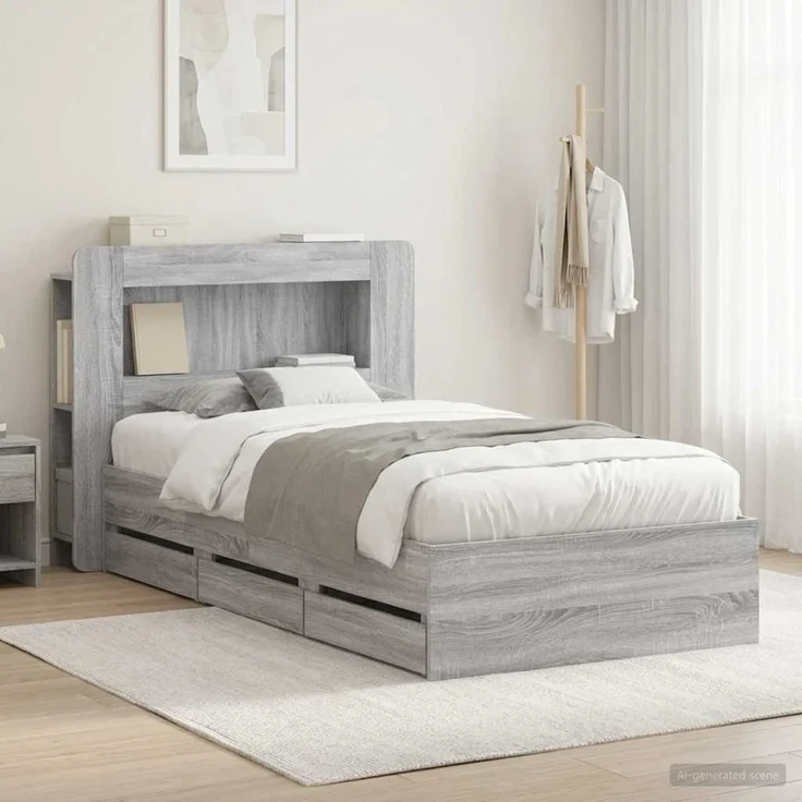 vidaXL Bettgestell mit Stauraum und Kopfteil Sonoma-Grau 90 x 190 cm 3434006 – Bild 1