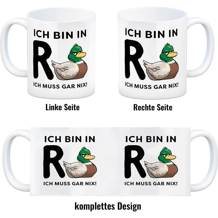 speecheese Tasse Ente Ruhestand Kaffeebecher mit Spruch Ich bin in R muss gar nix – Bild 4