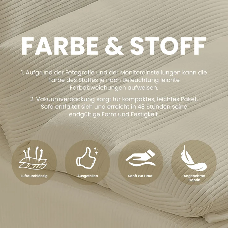 Beanbag Sofa aus Cord mit Fußhocker, 101x81x75 cm, Weiß – Bild 9