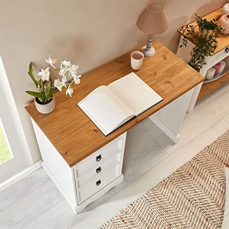 CARO-Möbel Schreibtisch CAMPO, Schreibtisch aus Kiefer Bürotisch mit Schubladen Massivholz Mexiko Lan – Bild 5