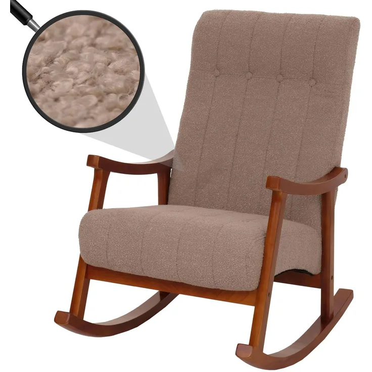 Schaukelstuhl HWC-K10, Relaxsessel, Holz FSC® Stoff/Textil Bouclé (450g/m²) ~ taupe, Gestell Walnuss-Optik