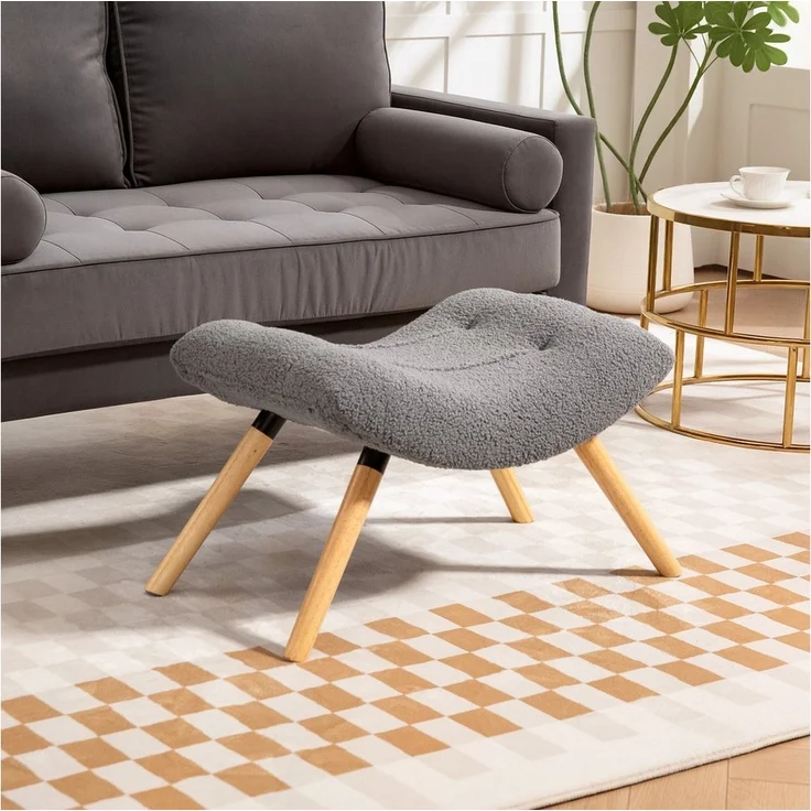 HOMCOM Fußhocker mit Berberfleece-Stoff, bis 120 kg belastbar (Sitzhocker, 1 St, Polsterhocker), für Wohnzimmer, Schlafzimmer, 67 x 45 x 38 cm, Dunkelgrau – Bild 5