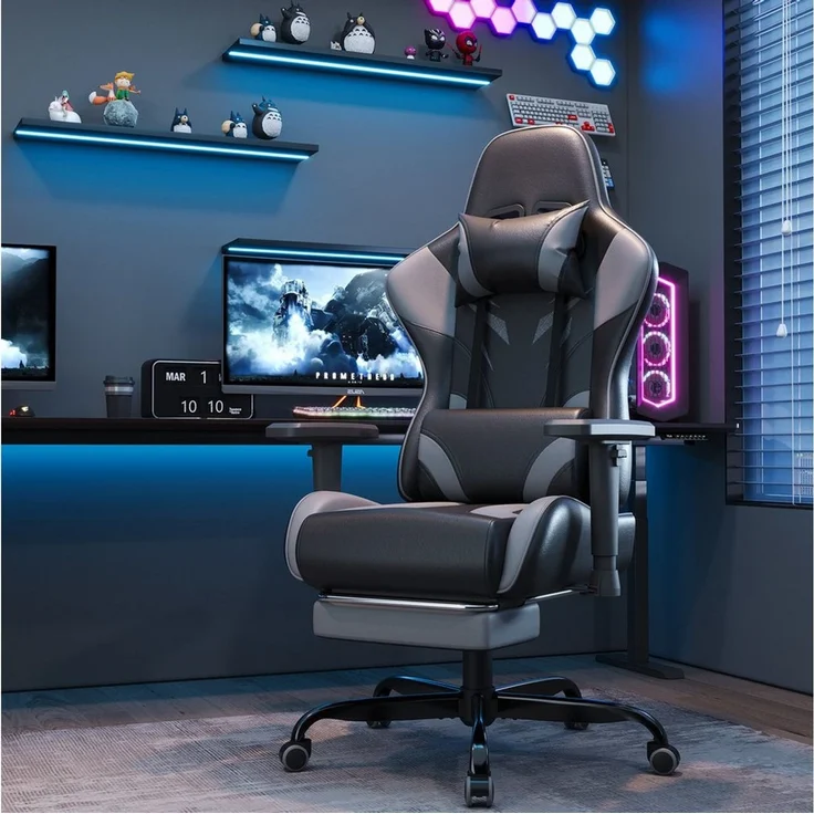 HOMALL Gaming-Stuhl Massage Gaming Stuhl mit Fußstütze 90-135° Rückenlehne einstellbar (Bürostuhl Ergonomisch,Verstellbarem Lenden- & Kopfkissen,mit Fußstütze), Ergonomischer Bürostuhl,Kopfstütze und Lendenstütze – Bild 2