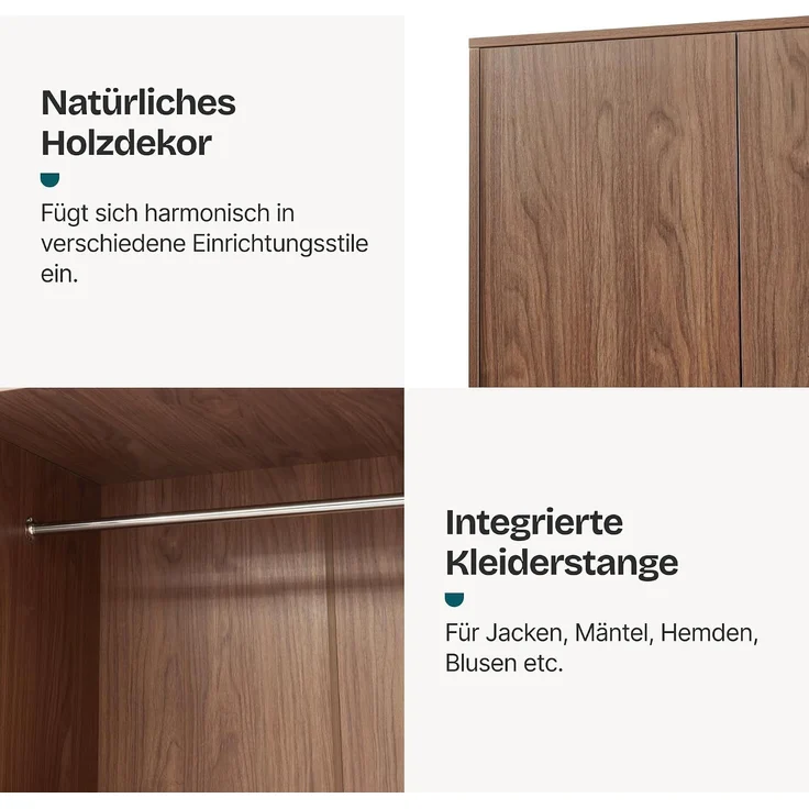 Kleiderschrank Norg 191x80x52 cm 2 Türen 1 Fach Walnussoptik [en. casa] – Bild 4