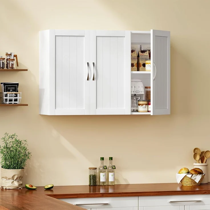 Sweetcrispy Hängeschrank Badezimmer, schmaler Wand-Organizer mit verstellbaren Regalböden, für Bad/Küche/Waschraum/Flur, Weiß, 90 x 30 x 60 cm – Bild 6