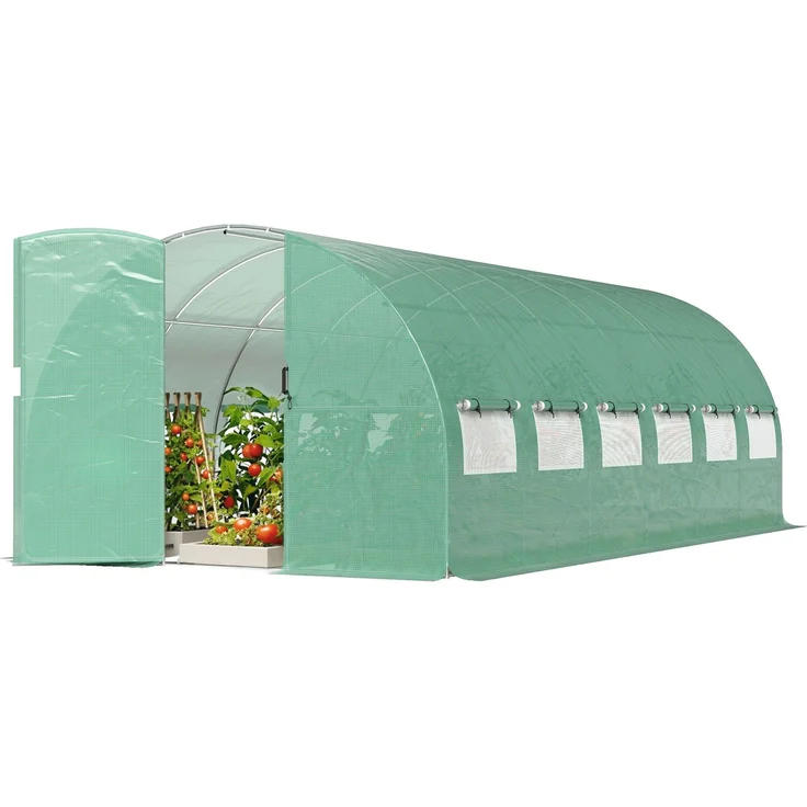 Wohnora-18 m² großes Gartentunnelgewächshaus mit Tür und 12 Fenstern mit Moskitonetzen, 295 x 597 x 200 cm, grün,H 2000cm x T 1240cm x B 2950cm – Bild 3