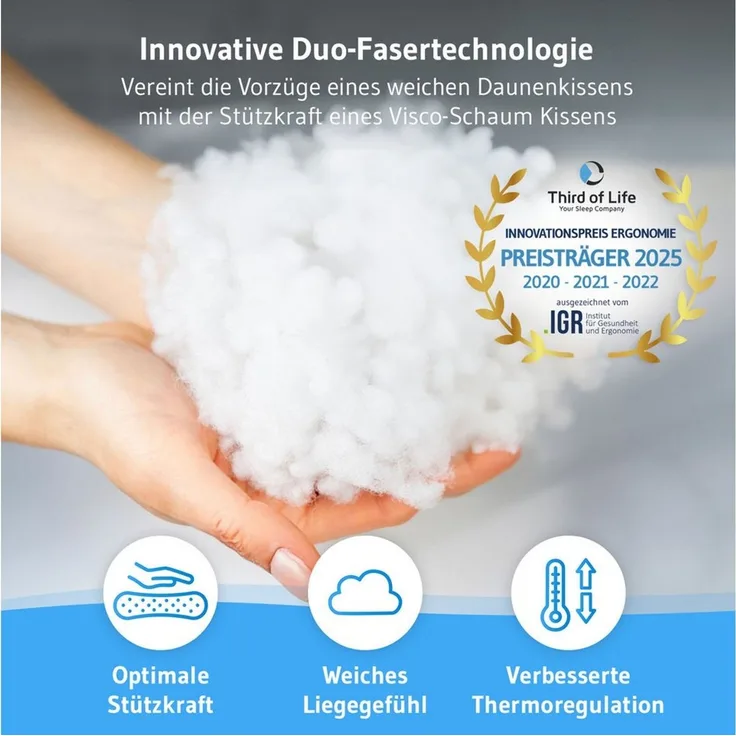 Kopfkissen 'inSPIRO' mit Duo-Hohlfasertechnologie für optimale Stützkraft, 80x80 cm