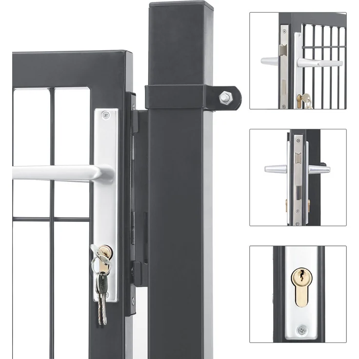 SONGMICS Gartentor aus verzinktem Stahl, Gartentür, Zauntor, Hoftor, mit Qualitätsschloss, Türklinke und Schlüssel, 106 x 125 cm (L x H), grau GGD175GY – Bild 4