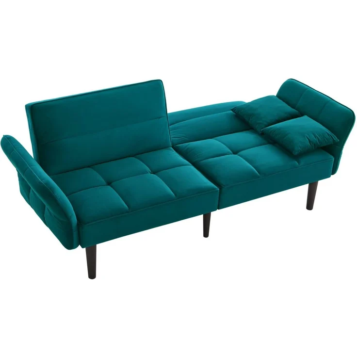 Merax 2-in-1 Verstellbares Schlafsofa – Zweisitzer mit Samtbezug, klappbaren Armlehnen & Schlaffunktion, ideal für kleine Räume, Antik Blaugrün – Bild 9