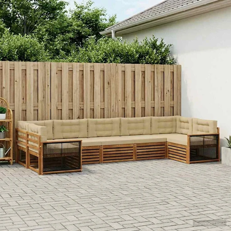 vidaXL Outdoor-Sofagarnitur 7 stk. 7-Sitzer Natur und Beige 3383806 – Bild 1