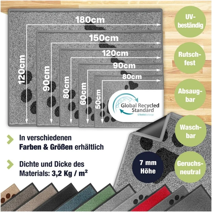 KESSER® Schmutzfangmatte rutschfeste Fußmatte für Innen- & Außenbereich waschbar & wetterfest | Türmatte Wohnungseingang | Teppich für Büro & Vorzimmer | Fußabtreter Fußabstreifer Motiv, Hellgrau / Schwarz, 50x80cm – Bild 2