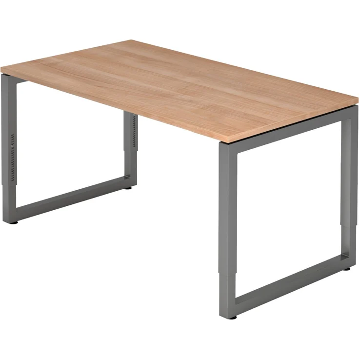 bümö höhenverstellbarer Schreibtisch R-Serie 140x80 cm in Nussbaum, Gestell in Graphit - PC Tisch klein für's Büro manuell höhenverstellbar, Computertisch verstellbar, RS-14-N-G – Bild 1