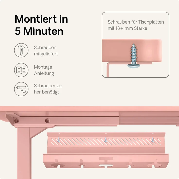 Desktronic Kabelkanal Schreibtisch, 2x43cm, Hochwertiger Stahl, Kabel Organizer für Kabelführung Rosa – Bild 7