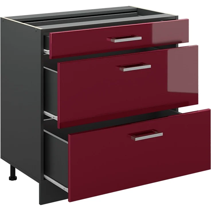 Küchenunterschrank R-Line Rot Hochglanz/Anthrazit 80 cm mit 3 Schubladen ohne Arbeitsplatte Vicco – Bild 3