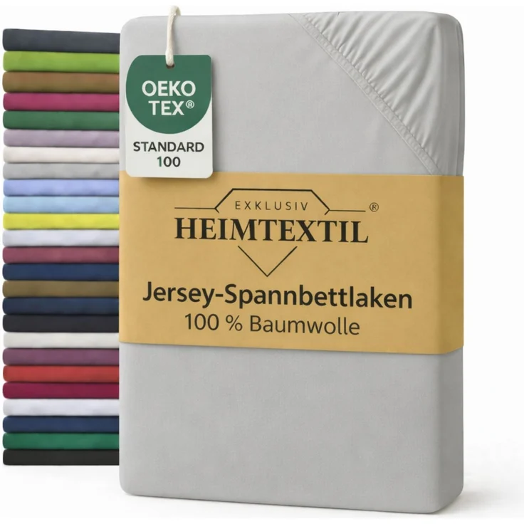 EXKLUSIV HEIMTEXTIL Jersey Spannbettlaken 70x140 cm Silber 100% Baumwolle Öko - Tex Zertifiziert Bed-Sheet Bettlaken Spannbetttuch – Bild 1