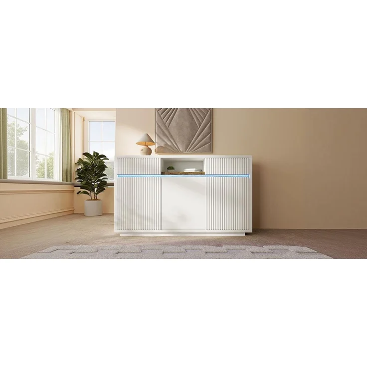 TavilaEcon Sideboard Kommode, Schrank mit LED, 2 Schubladen und 3 Türen weiß 85 × 40 × 140 cm (H × T × B) – Bild 9