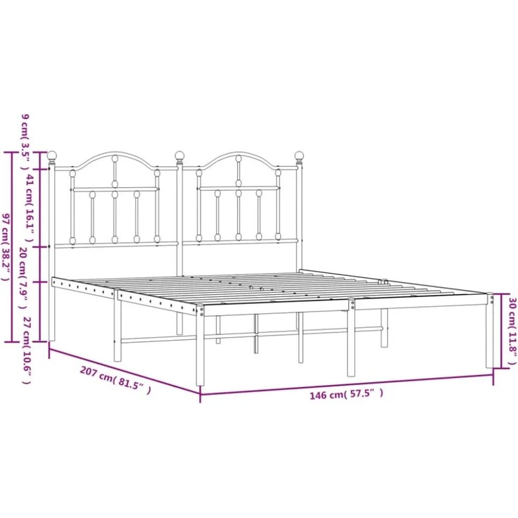 vidaXL Bettgestell mit Kopfteil Metall Weiß 140x200 cm 353489 – Bild 4