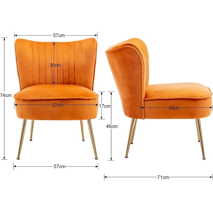 Sessel Samt Loungesessel Ohrensessel Metallbeine Orange – Bild 2