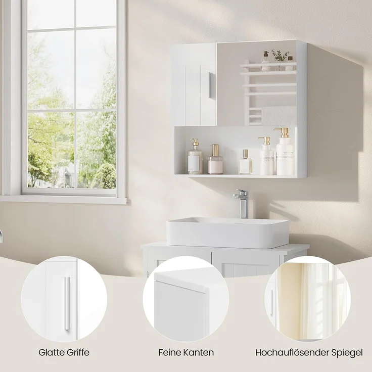 EUGAD Spiegelschrank (1-St) mit Tür, 5 Fächern, aus E1-MDF, Weiß, 54 x 55 x 15 cm – Bild 4
