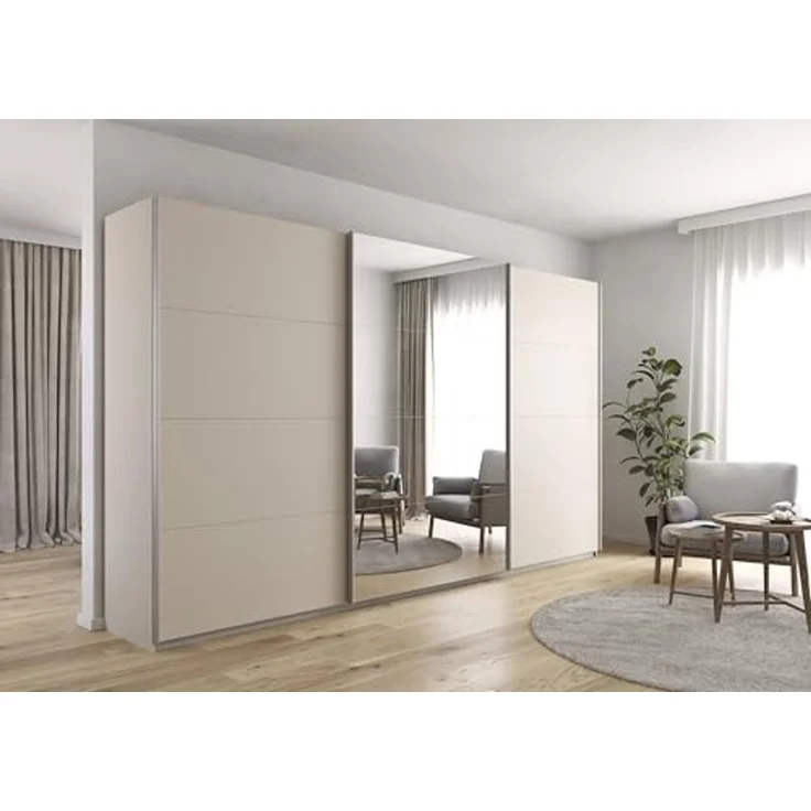 Rauch Möbel Kulmbach, Kleiderschrank mit Schwebetüren für Schlafzimmer, Kinderzimmer, Jugendzimmer, Garderobe, Flur, 3-türig, mit Spiegel, Zubehör Classic, Farbe Beige, Breite 360 cm – Bild 2
