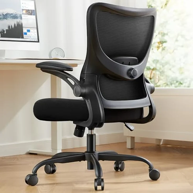 Marsail Bürostuhl Ergonomisch, Schreibtischstuhl mit 3D PU Armlehnen und Verstellbarer Lendenwirbelstütze, Drehstuhl Höhenverstellung und Wippfunktion, Chefsessel aus Mesh, Bis 136kg/300LBS – Bild 2