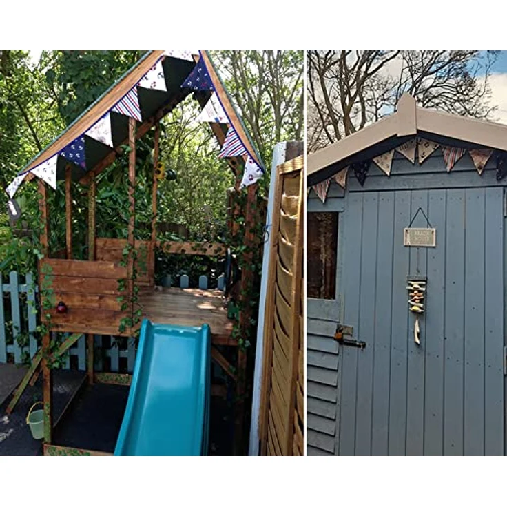 G2PLUS Stoff Wimpel Girlande Doppelseitig, 3. 3M Bunte Wimpelkette Stoffgirlande mit 12stk Girlande Wimpeln für Kinderzimmer Drinnen & Draußen Party-Blau und Weiß – Bild 7